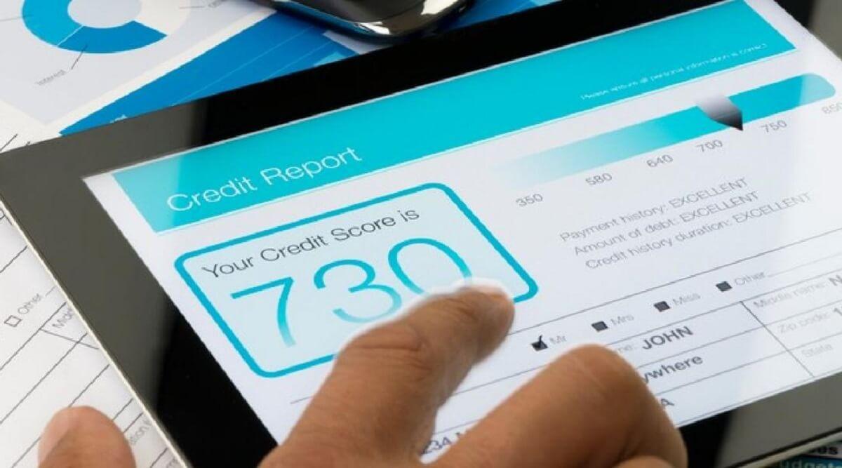 Tablet displaying a credit score website.